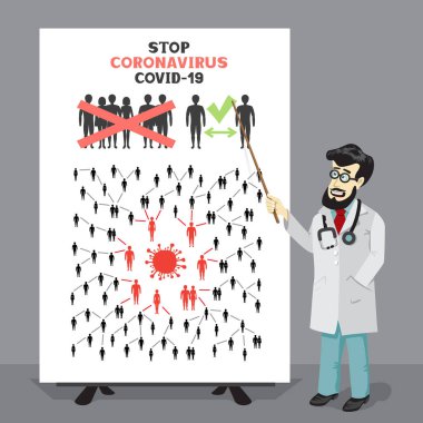 Doktor Covid-19 'u durdurmak için mesafeyi korumayı açıklıyor.