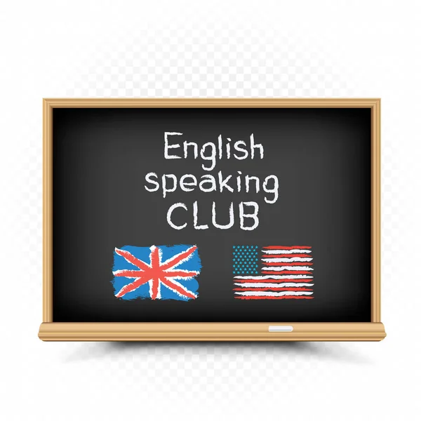 Club de habla inglesa dibujo de texto en pizarra — Vector de stock