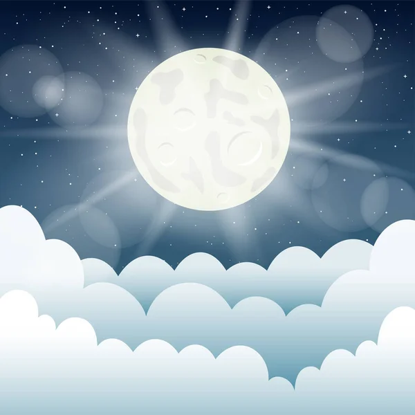 Lumière de lune et nuages de dessin animé — Image vectorielle