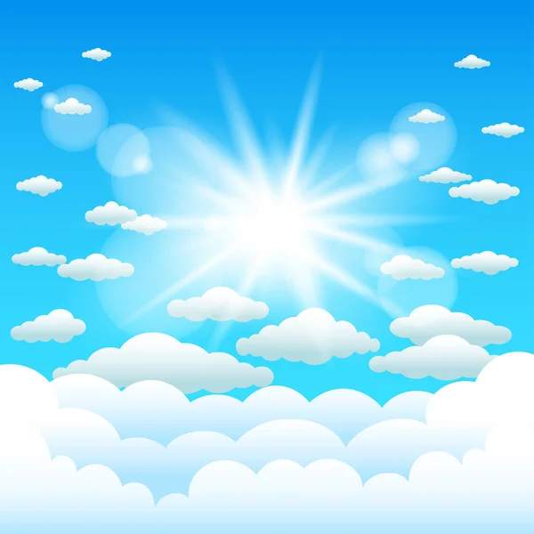 Luzes do sol e nuvens de desenhos animados céu — Vetor de Stock