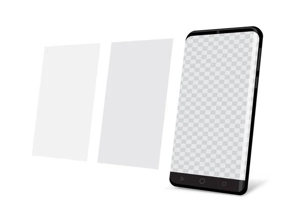 Smartphone Mockup Med Transparent Skärm Mall Vit Bakgrund Svart Smarttelefon — Stock vektor