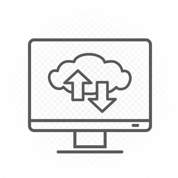 Monitor de computador ícone de linha de serviço de nuvem — Vetor de Stock