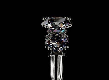 3D çizim altın elmas yüzük. Takı arka plan