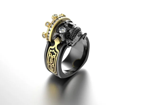 Ilustración 3D de anillo de oro con diamante. Fondo de joyería — Foto de Stock