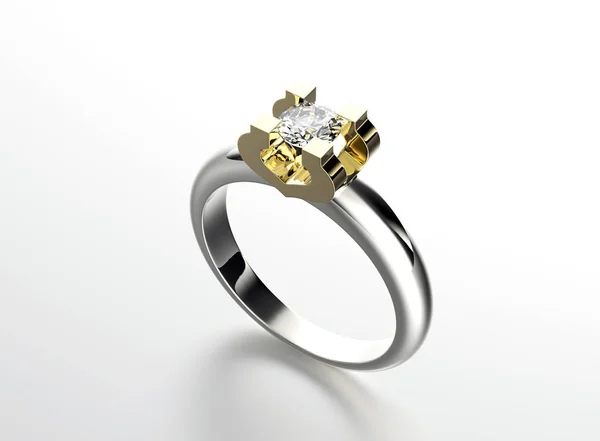 Illustration 3D de bague en or avec diamant. Contexte des bijoux — Photo