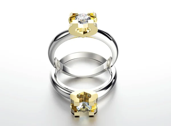 Ilustración 3D de anillo de oro con diamante. Fondo de joyería —  Fotos de Stock