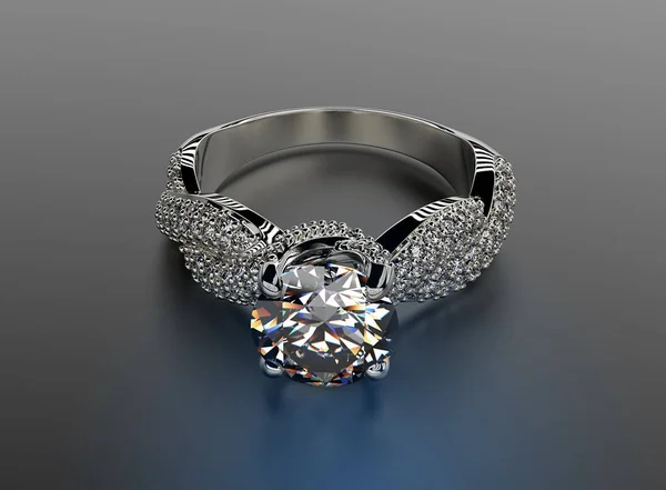 3D illustration av guld Ring med diamant. Smycken bakgrund — Stockfoto