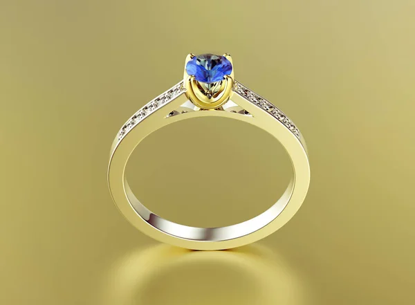 3D ilustracja złoty pierścień z Diamond. Biżuteria tło — Zdjęcie stockowe