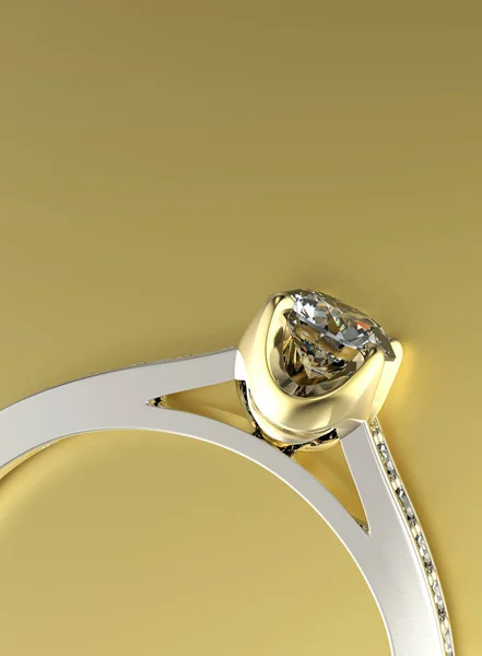 Illustration 3D de bague en or avec diamant. Contexte des bijoux — Photo