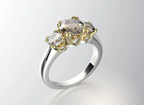 3D illustratie van Gouden Ring met diamant. Sieraden achtergrond — Stockfoto