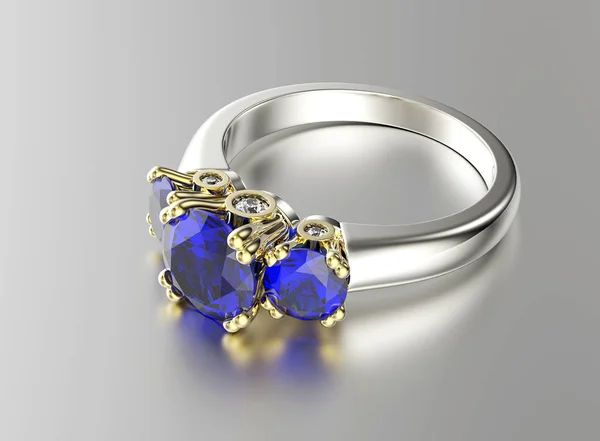 3D obrázek zlata prsten s diamantem. Pozadí šperky — Stock fotografie