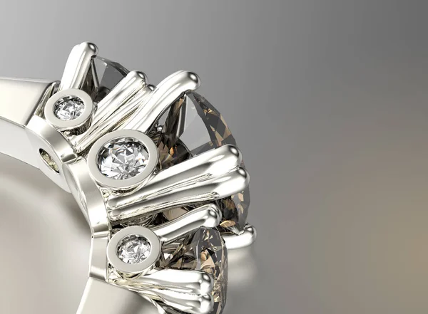 Ilustración 3D de anillo de oro con diamante. Fondo de joyería — Foto de Stock