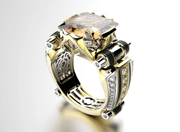 3D illustration av guld Ring med diamant. Smycken bakgrund — Stockfoto
