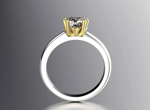 3D illustratie van Gouden Ring met diamant. Sieraden achtergrond — Stockfoto