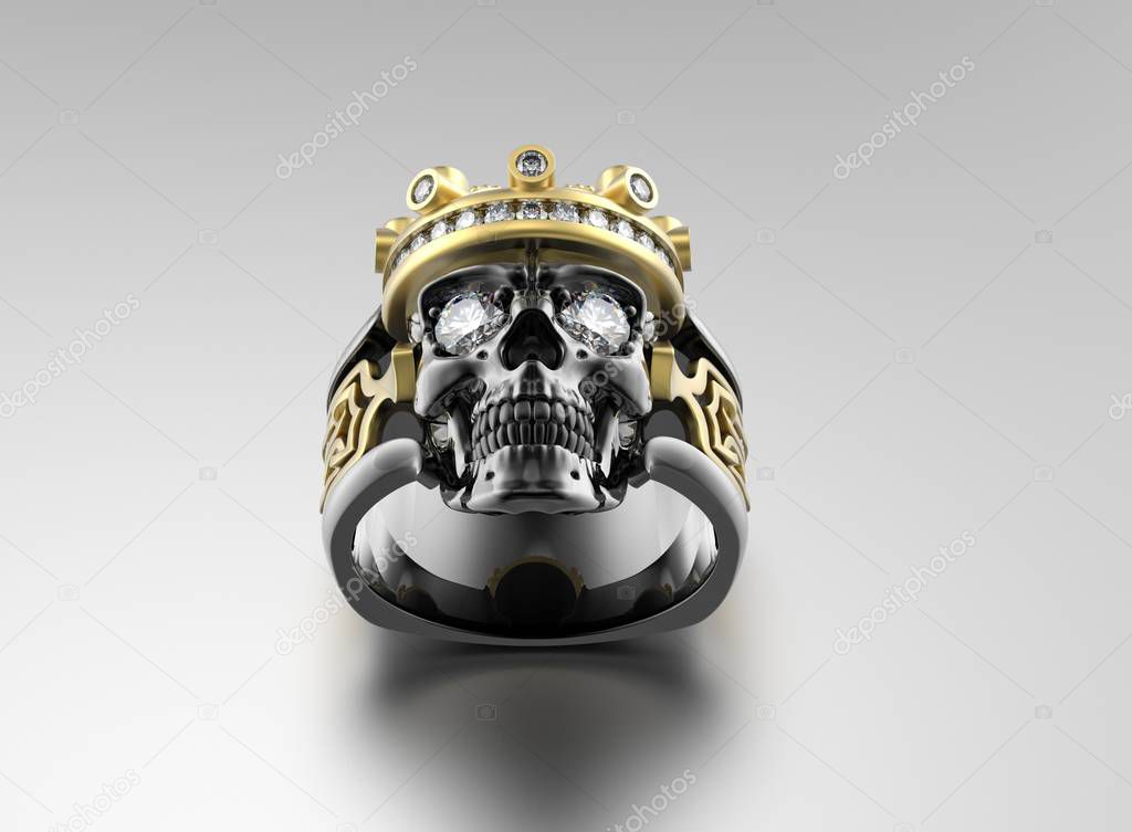 3D illustration of gold Ring with Diamond. Jewelry background