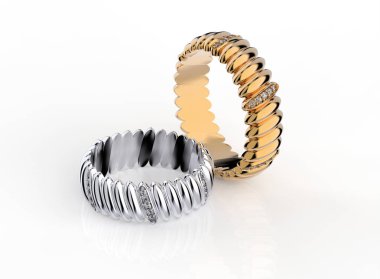 3D çizim altın yüzük. Takı arka plan. Moda erişim