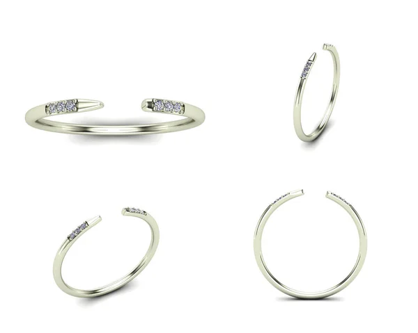 3D obrázek zlaté prsteny z různých úhlů. Šperky poz — Stock fotografie