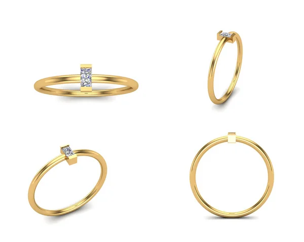 3D ilustracja złote pierścienie pod różnymi kątami. Biżuteria backgrou — Zdjęcie stockowe
