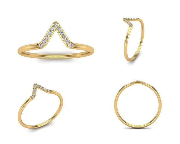 3D obrázek zlaté prsteny z různých úhlů. Šperky poz — Stock fotografie