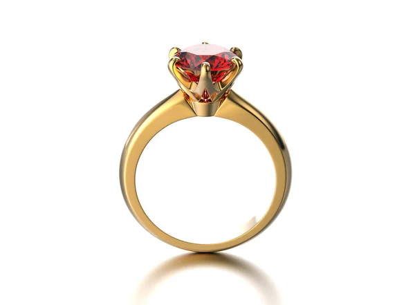 3D illustration gold ring with garnet gemstone. Jewelry backgrou — Stock Photo, Image