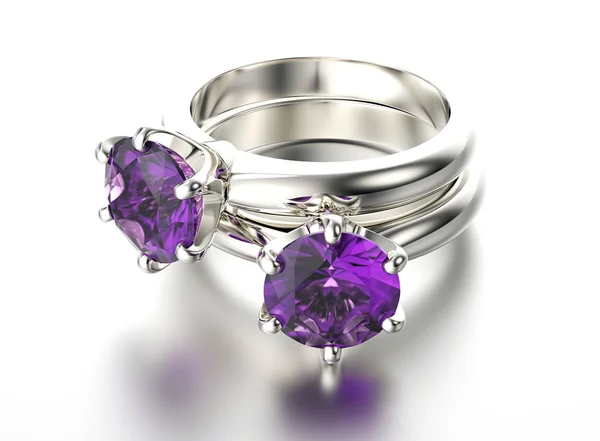 3D illustration gold ring with ultra violet gemstone. Jewelry ba — Stock Photo, Image
