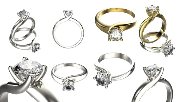 大きなダイヤモンドの指輪コレクション.宝石の背景 — ストック写真