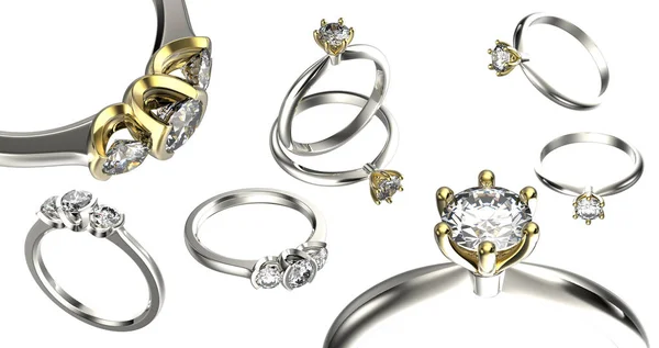 Grote collectie met Rings: diamond rings... sieraden achtergrond — Stockfoto