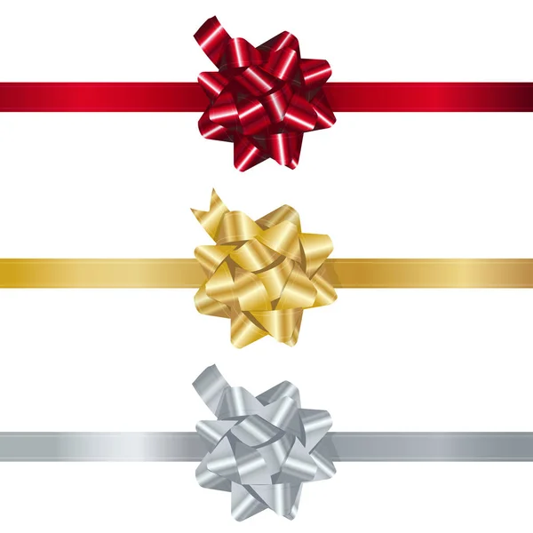 Conjunto de lazos de regalo brillantes realistas con cintas — Vector de stock