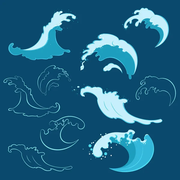 Conjunto de olas marinas de diferentes formas — Vector de stock