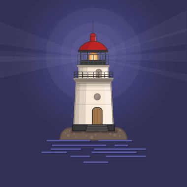 Dalgalar ve güneş ile beyaz deniz feneri