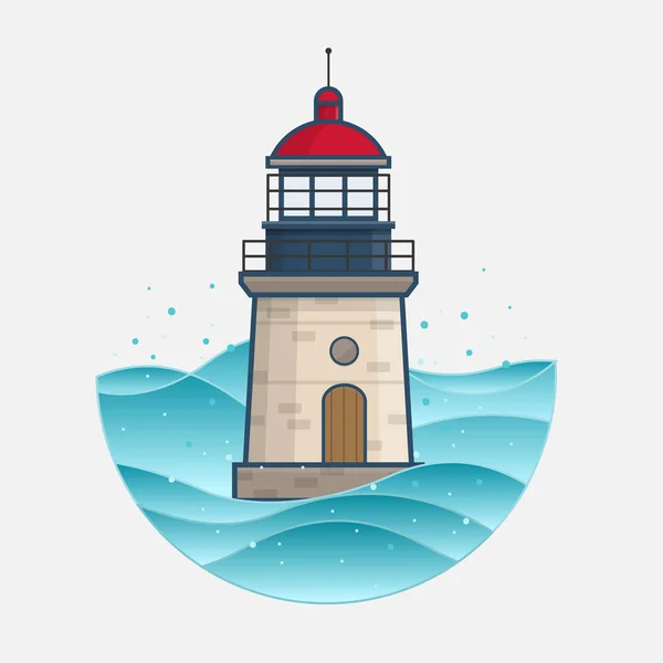 Lighthouse on ocean waves — Stock Vector