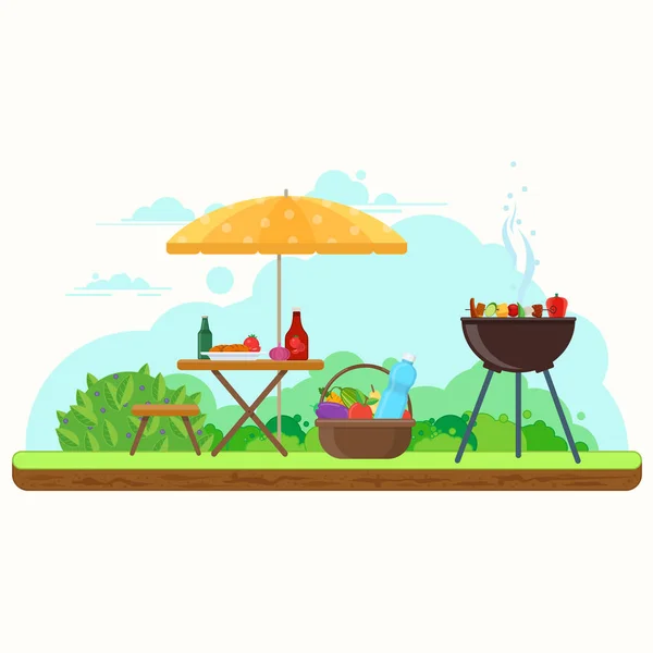 BBQ-picknick in de tuin — Stockvector