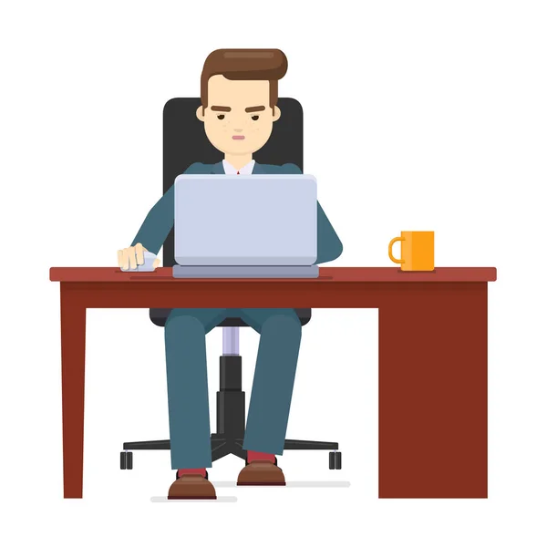 Giovane uomo d'affari che lavora con il computer portatile a tavola su backgrou bianco — Vettoriale Stock