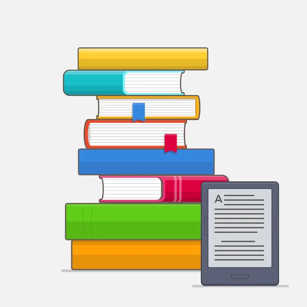 Stoh knih barevné záložky a E-book reader — Stockový vektor