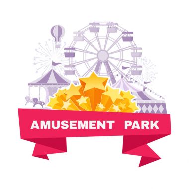 Eğlence Parkı afiş farklı carousels, değişim ve dönme dolap ile