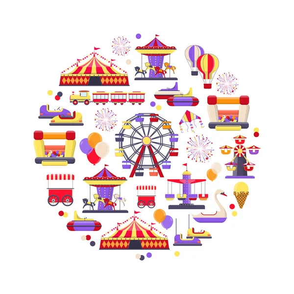 Amusement park icon set in circle shape — Stock Vector