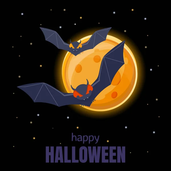 Morcegos voando no céu noturno no fundo da lua cheia — Vetor de Stock