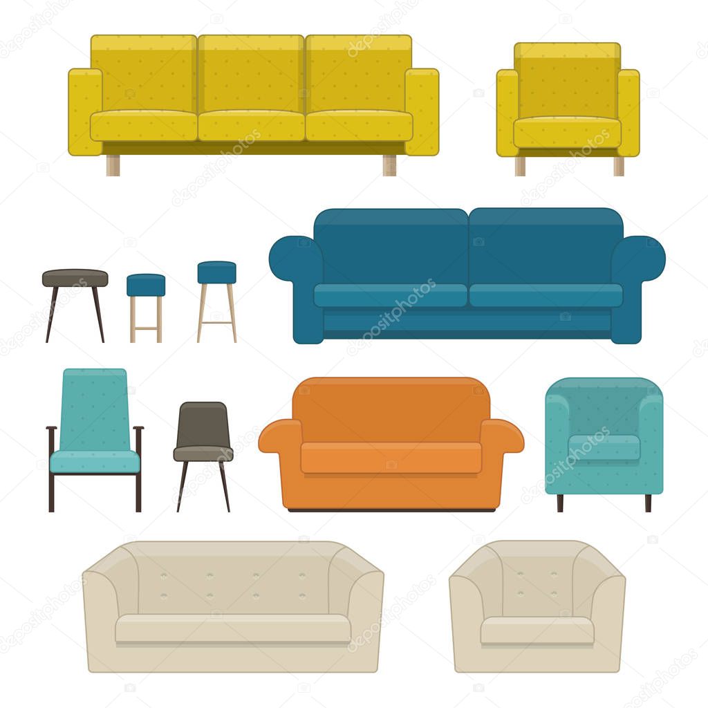 Set of living room furniture. Sofa, armchair and chair