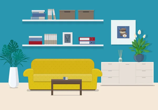 Wohnzimmereinrichtung mit Möbeln — Stockvektor