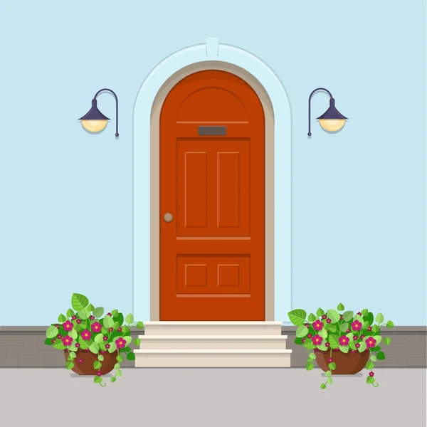 Puerta casa dibujo | Puerta azul en la pared de ladrillo amarillo con