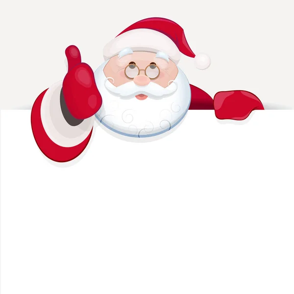 Santa Claus behind blank sheet for text and showing thumb up — Stock Vector