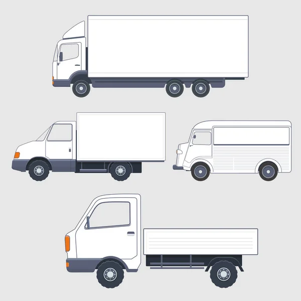 Conjunto de diferentes camiones y furgonetas. Cuerpos de camiones — Vector de stock