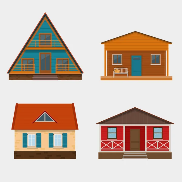 Conjunto de casas de campo detalladas y chalet alpino — Vector de stock