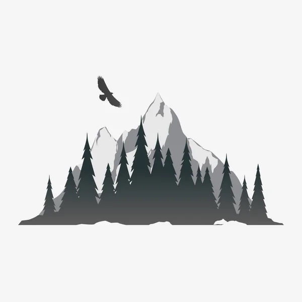 Хвойний лісовий силует з гірським піком — стоковий вектор
