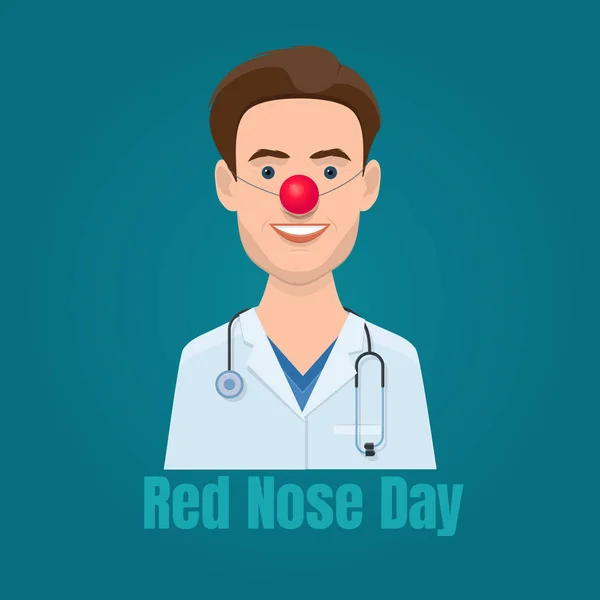 Mladý doktor s rudým klaunem nosem a stetoskop. Illustrati — Stockový vektor