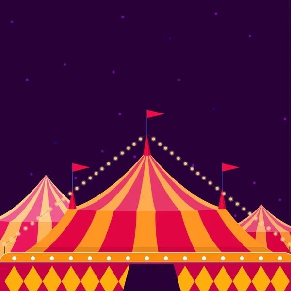 Cartaz de show de circo com grande top no fundo escuro — Vetor de Stock