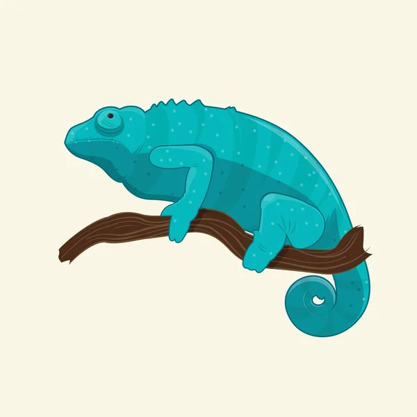 Blauwe kameleon op tak — Stockvector