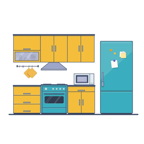 Cucina moderna interni con mobili — Vettoriale Stock