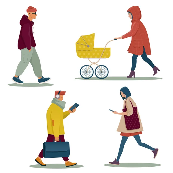 Ομάδα των σύγχρονων ανθρώπων που περπατούν σε casual ρούχα — Διανυσματικό Αρχείο