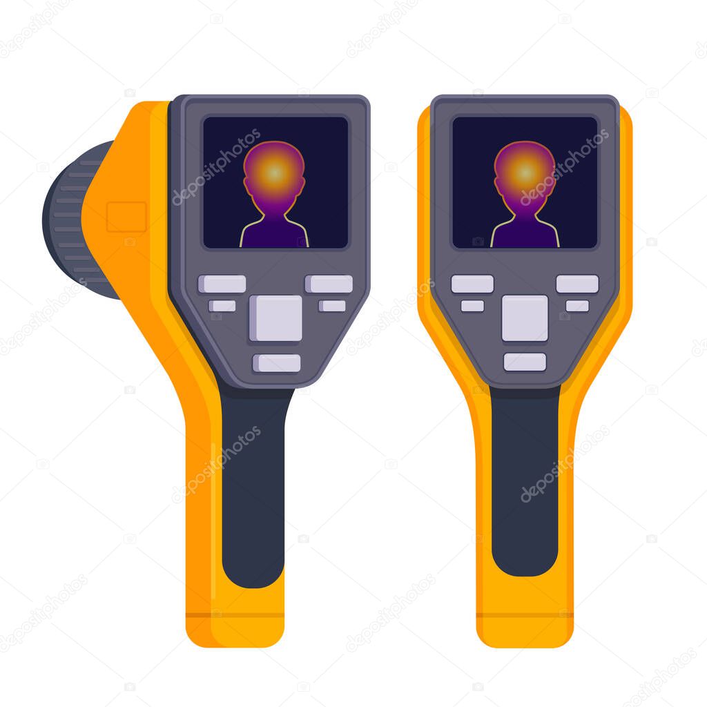 Portable handheld thermograph. Infrared Thermal Imaging Camera. Flat vector illustration on white background